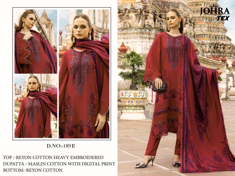 Johra Tex 189 E And F Rayon Cotton Embroidered Dress Material 